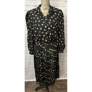 It’s A Rich Miss Size 10 Secretary Dress Black Gold Floral Pleated Elastic Waist